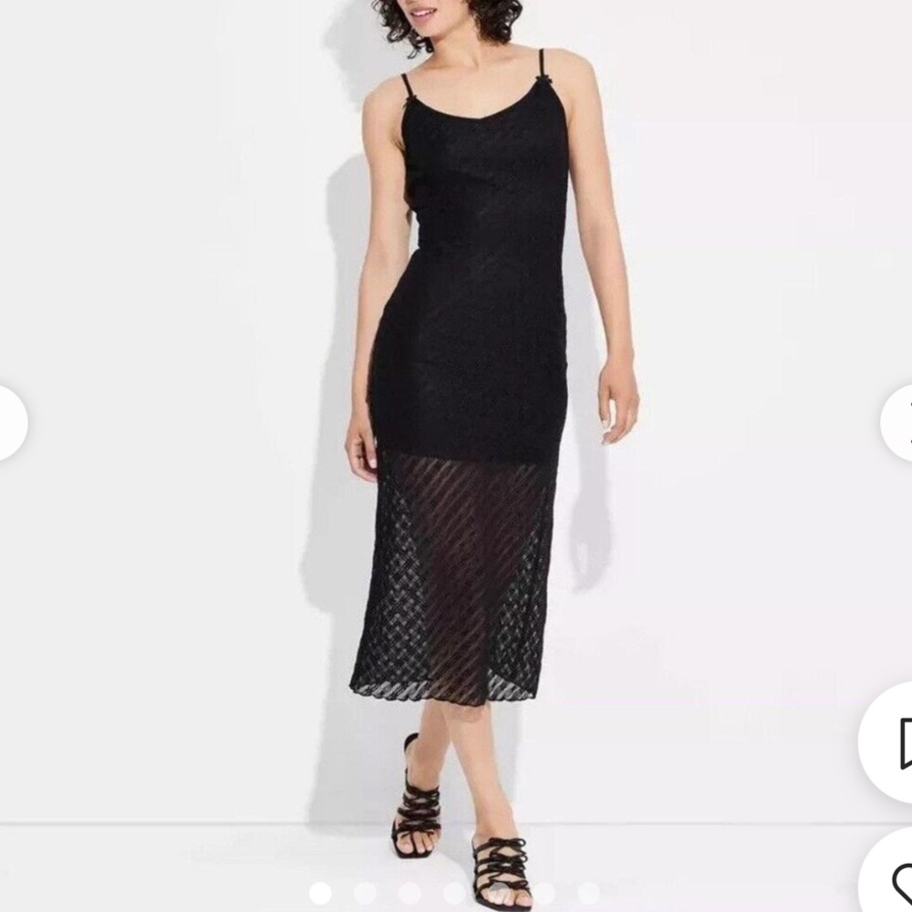 Wild Fable Bow Accent Lace Midi Dress Scoop Back, Black, Size XL